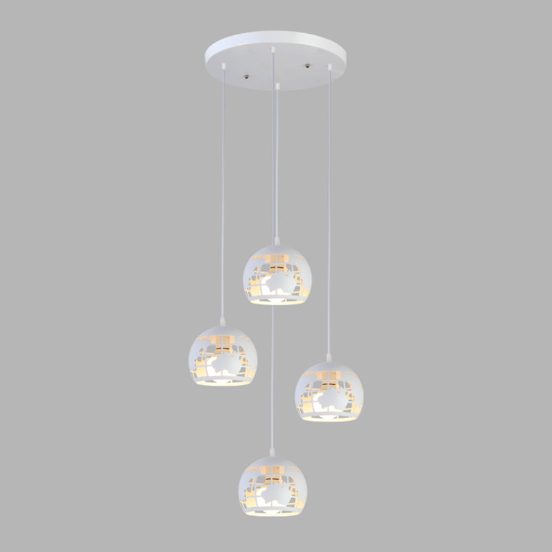 Metallic Geometric Cage Ceiling Light Fixture For Staircase Suspension 4 / White A