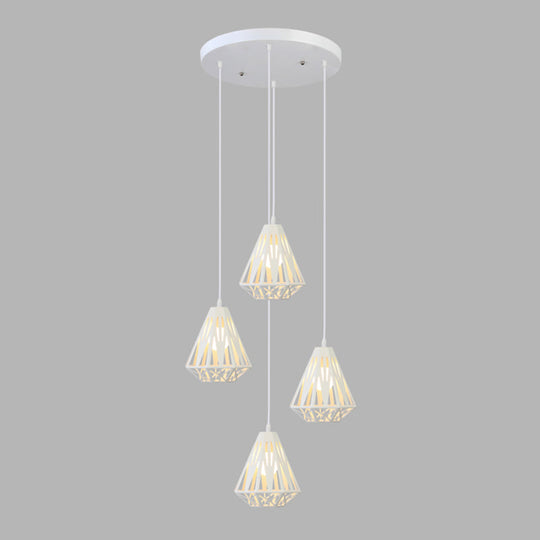 Metallic Geometric Cage Ceiling Light Fixture For Staircase Suspension 4 / White B