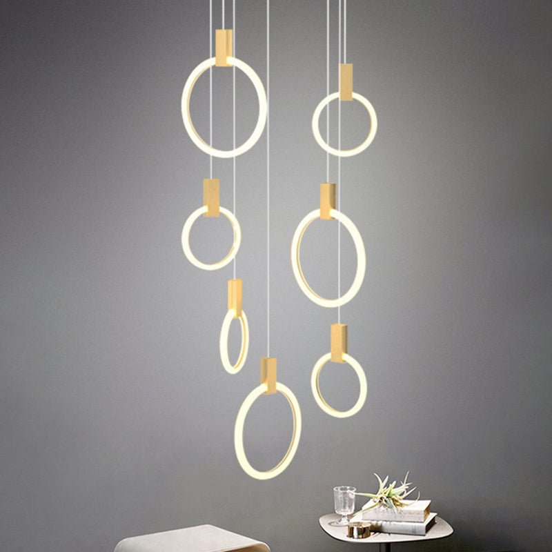 Gold Ring Acrylic Led Pendant Light For Modern Staircase