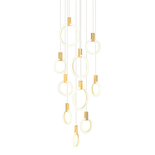 Contemporary Led Gold Pendant Light: Ring Shaped Acrylic Ideal For Staircase