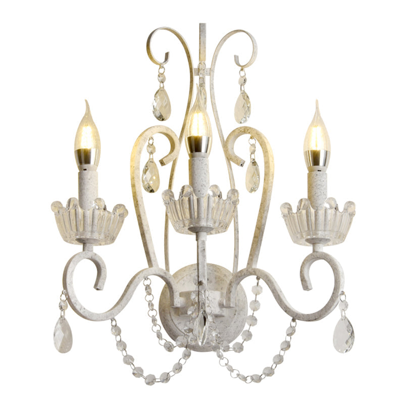 Crown Swirled Arm Crystal White Wall Mount Light - Elegant Traditional Living Room Fixture
