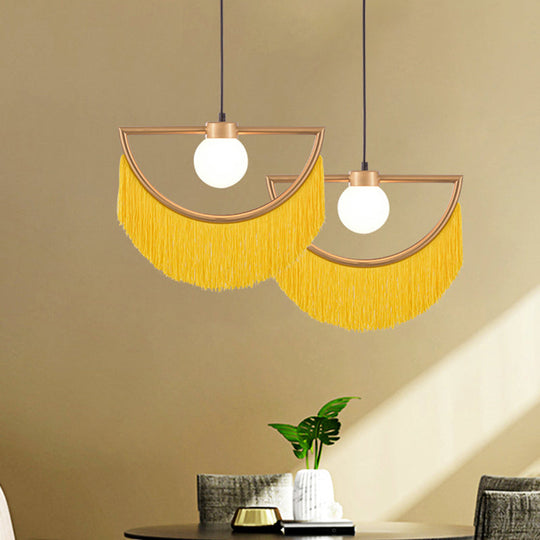 Minimalist Opal Glass Globe Suspension Light: 1-Light Hanging Lamp With Elegant Fringe