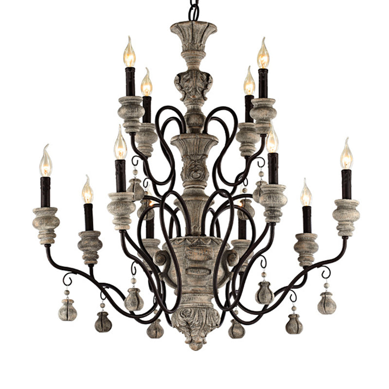 Traditional Wooden Candelabra Ceiling Chandelier For Dining Room With Curved Rustic Arm