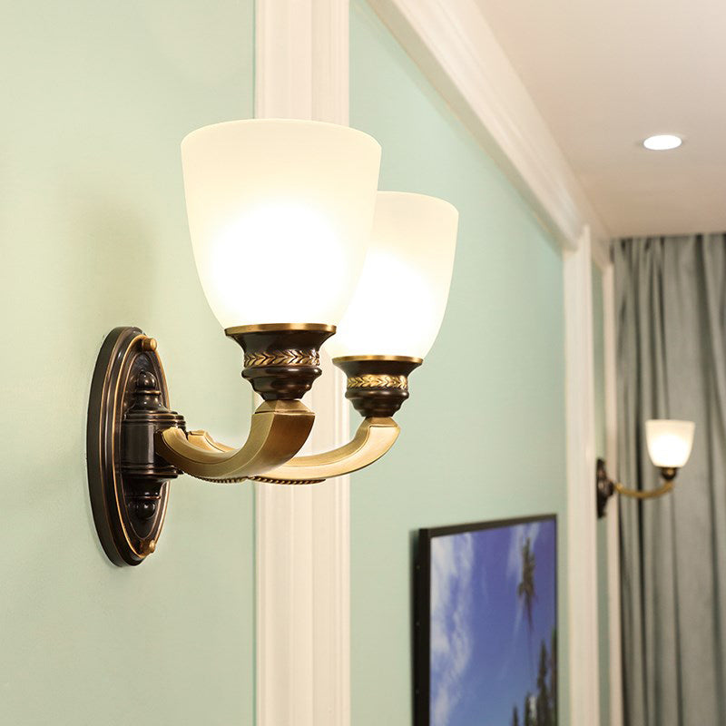 Handblown Glass Wall Light In Brass With Traditional Bell Shade 2 /