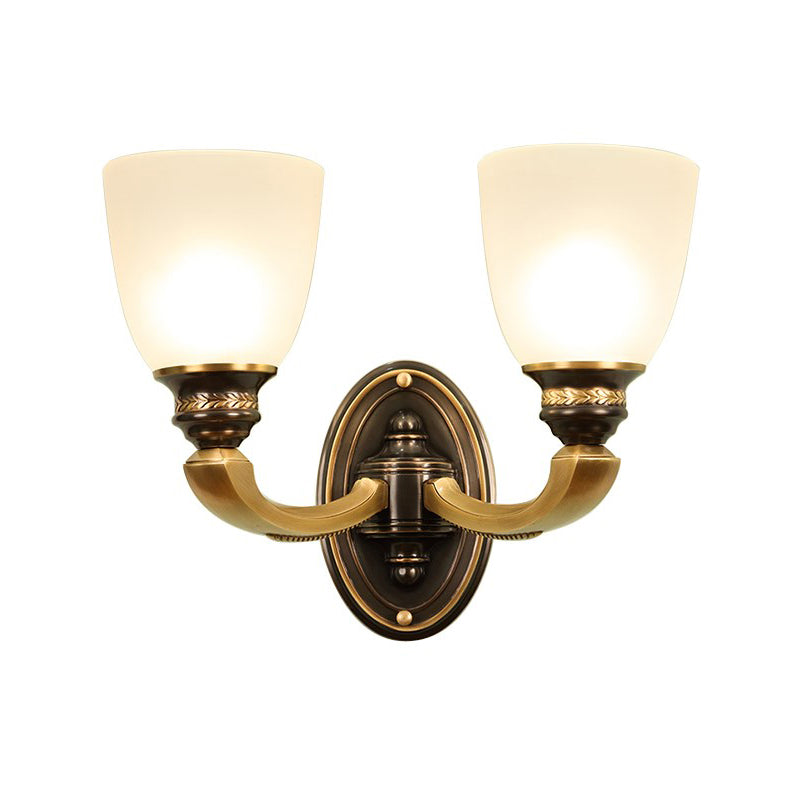 Handblown Glass Wall Light In Brass With Traditional Bell Shade