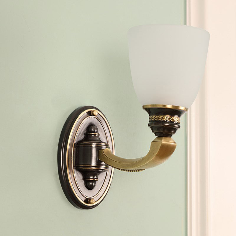 Handblown Glass Wall Light In Brass With Traditional Bell Shade
