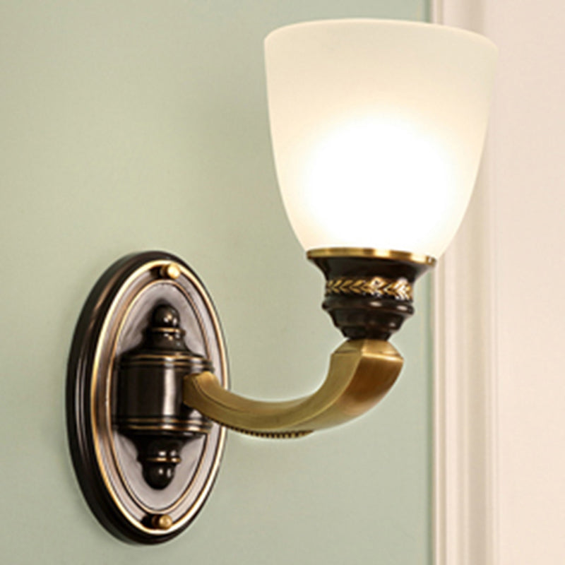 Handblown Glass Wall Light In Brass With Traditional Bell Shade