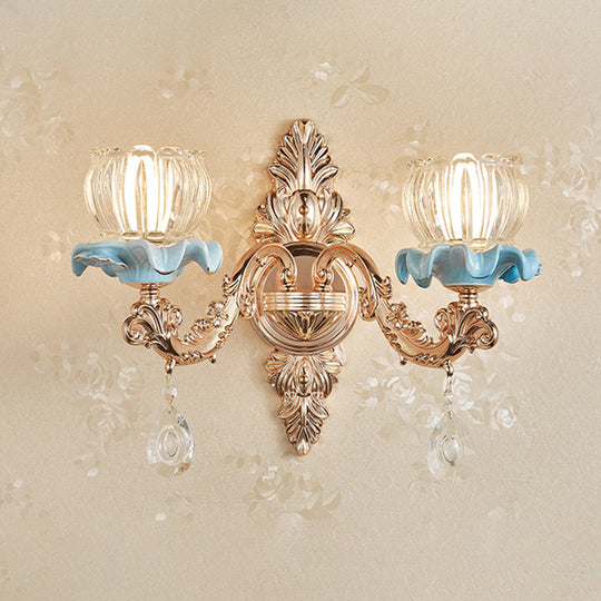 Simplicity Cream Glass Flower Wall Light With Gold Finish And Crystal Draping 2 / B