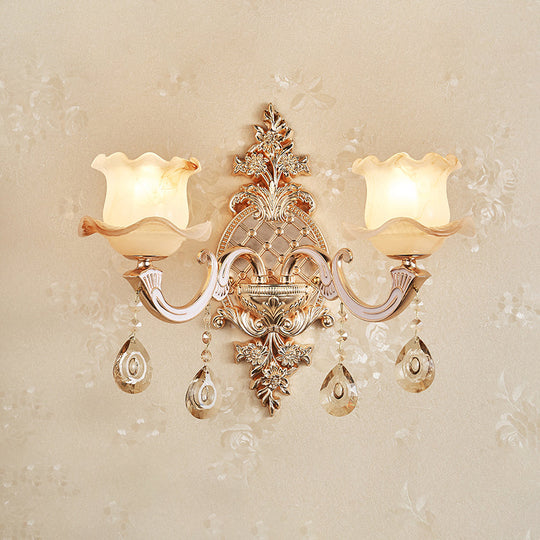 Simplicity Cream Glass Flower Wall Light With Gold Finish And Crystal Draping 2 / A