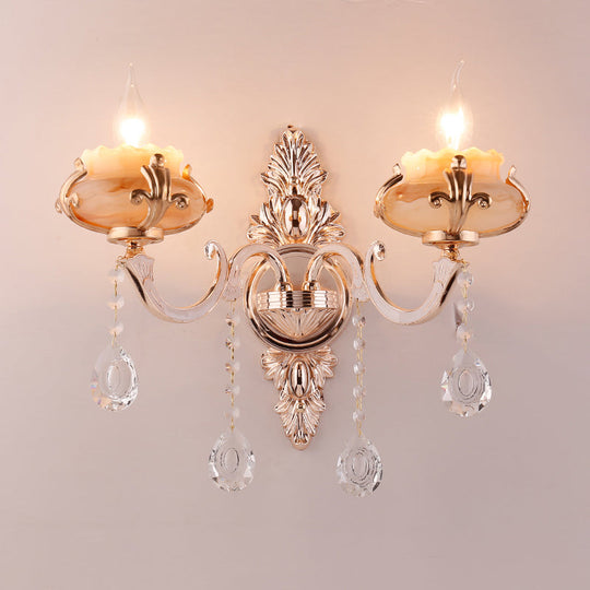 Rustic Bud Wall Light With Ruffle Glass And Crystal Draping In Weathered Zinc - Vintage Mount