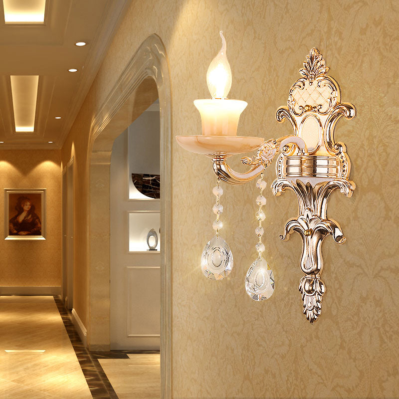 Rustic Bud Wall Light With Ruffle Glass And Crystal Draping In Weathered Zinc - Vintage Mount