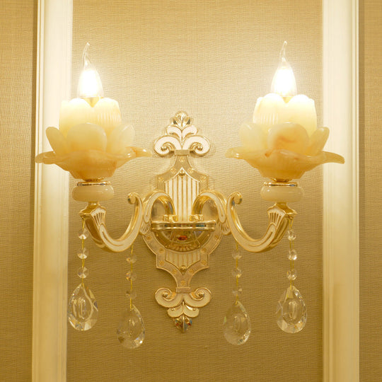 Jade Ruffle Wall Lamp: Retro Style With Crystal Accent Golden Glow 2 / Gold B