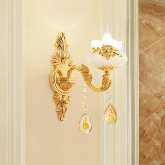Traditional Wall Light Fixture With Imitation Jade Gold Design And Crystal Draping 1 / C