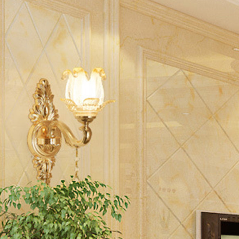 Gold Glass Flower Wall Lamp With Retro Style And Crystal Draping 1 / A