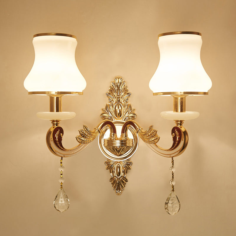 Gold Glass Flower Wall Lamp With Retro Style And Crystal Draping 2 / B