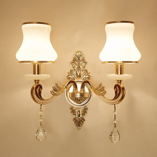Gold Glass Flower Wall Lamp With Retro Style And Crystal Draping 2 / B
