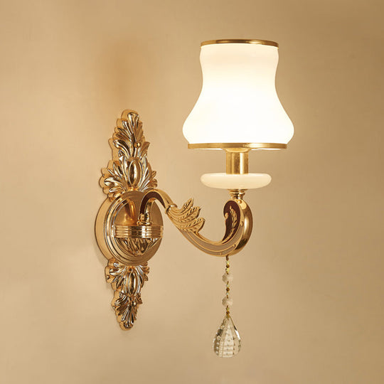 Gold Glass Flower Wall Lamp With Retro Style And Crystal Draping
