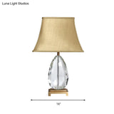 22/26 Clear Crystal Nightstand Lamp In Beige With Fabric Shade - Countryside Design