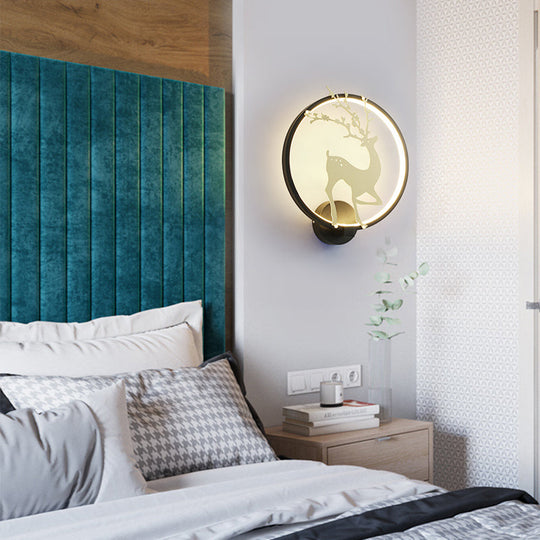 Modern Black/White Acrylic Led Ring Sconce: Wall Mount Lighting With Sika Deer Design Black