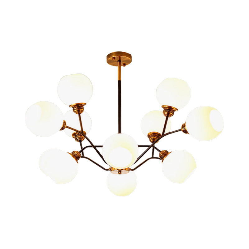 Contemporary Milk Glass Pendant Chandelier With Gold Branch Design - 9/12/15 Lights