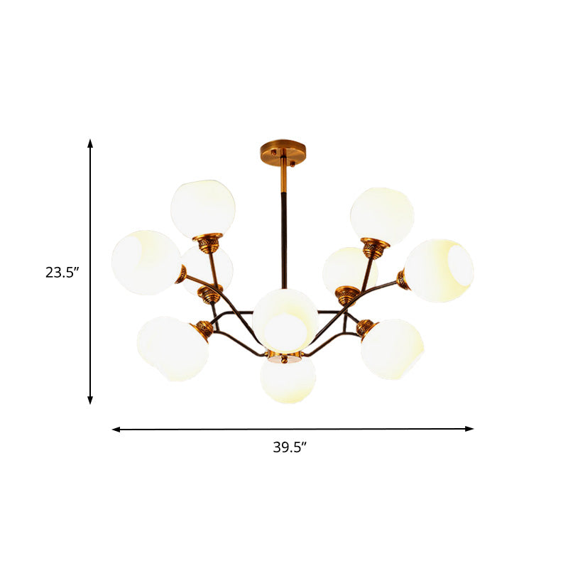 Contemporary Milk Glass Pendant Chandelier With Gold Branch Design - 9/12/15 Lights