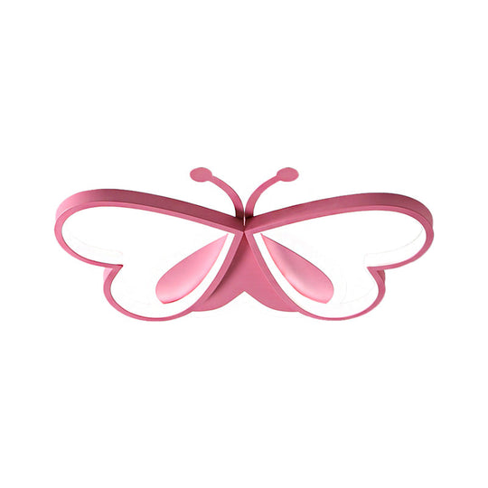 Metal And Acrylic Butterfly Led Flushmount Lamp For Children’s Room In Blue/Pink