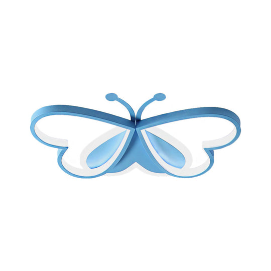 Metal And Acrylic Butterfly Led Flushmount Lamp For Children’s Room In Blue/Pink