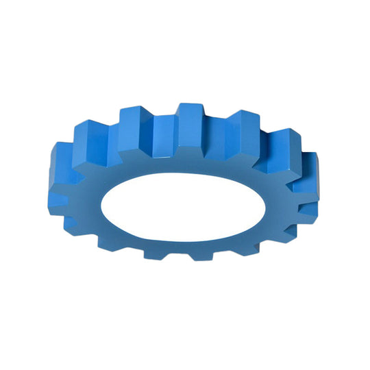Cartoon Metallic Blue Led Flush Mount Fixture With Gear Shape - Perfect For Nursery Lighting