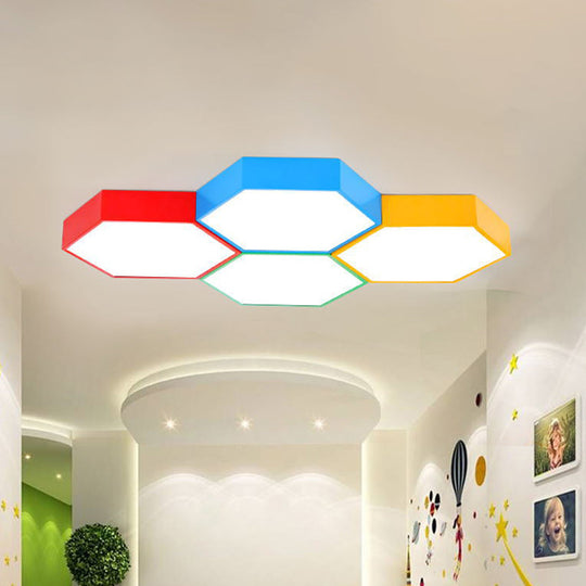 Simplicity Hexagonal Flush Mount Led Ceiling Light - Metallic Finish For Kindergarten Lighting