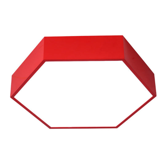 Simplicity Hexagonal Flush Mount Led Ceiling Light - Metallic Finish For Kindergarten Lighting Red /