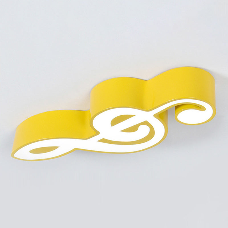 Minimalistic Metallic Led Flush Ceiling Light For Child’s Room With Musical Note Design