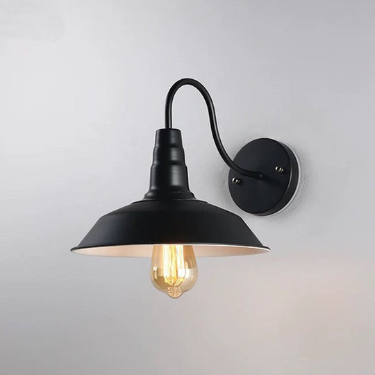 Vintage Iron Wall Mounted Lamp - Single-Bulb Light Fixture For Restaurants Black Outer & White Inner