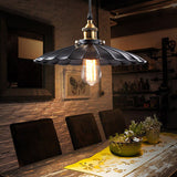 Retro Style Single-Bulb Black Metal Pendant Ceiling Light- Scalloped Cone Design For Restaurants /