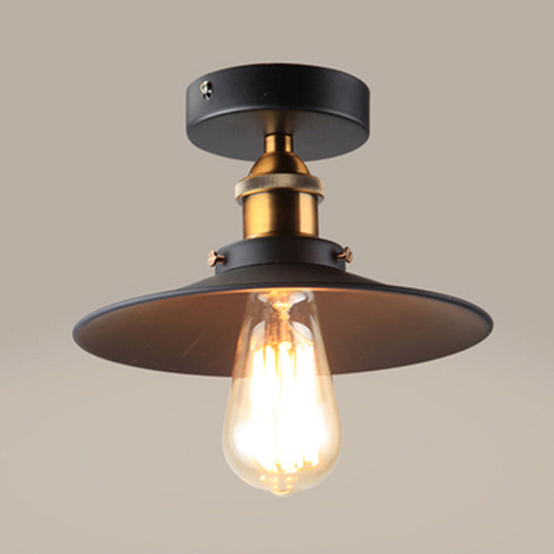 Sleek Black Single Dining Room Ceiling Light - Umbrella Semi Flush Mount