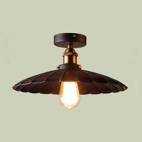 Sleek Black Single Dining Room Ceiling Light - Umbrella Semi Flush Mount