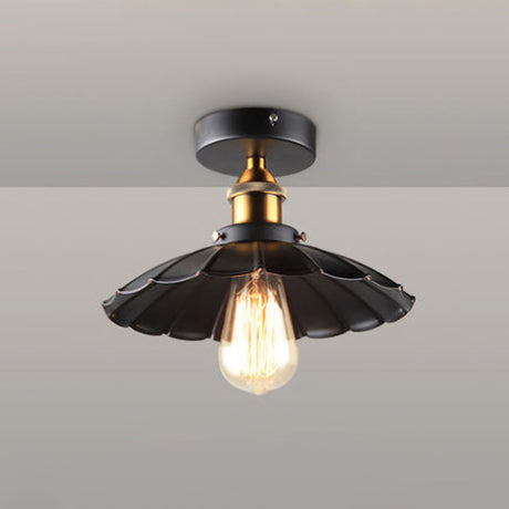 Sleek Black Single Dining Room Ceiling Light - Umbrella Semi Flush Mount