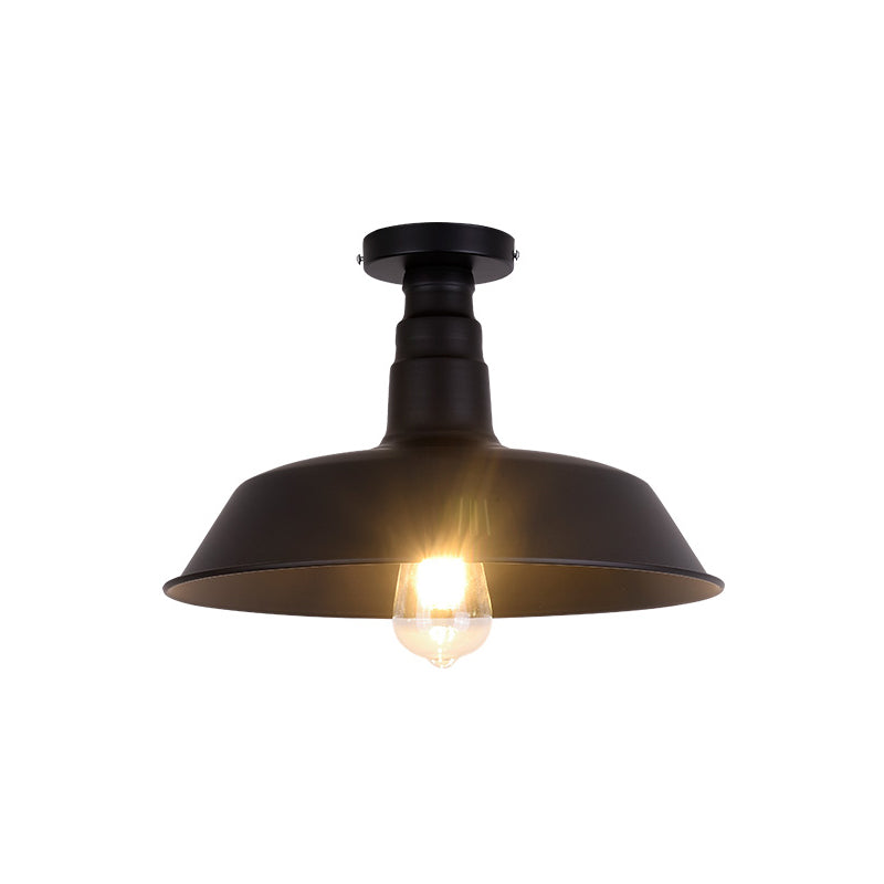 Retro Style Metallic Shaded Flush Mount Ceiling Light - Single Bulb Semi In Black / Small C