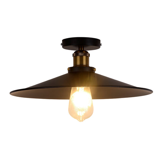Retro Style Metallic Shaded Flush Mount Ceiling Light - Single Bulb Semi In Black / Large B