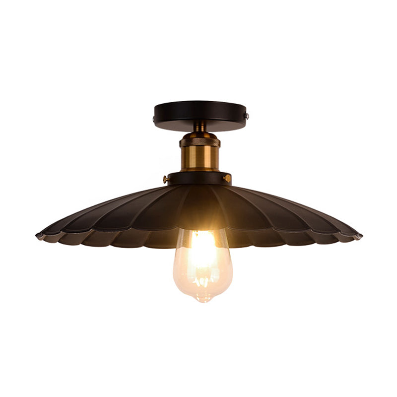 Retro Style Metallic Shaded Flush Mount Ceiling Light - Single Bulb Semi In Black / Large A