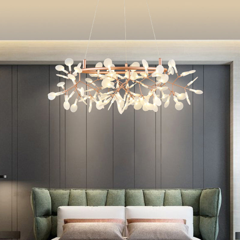 Firefly Led Ceiling Light In Rose Gold - Modern Acrylic Chandelier For Bedroom