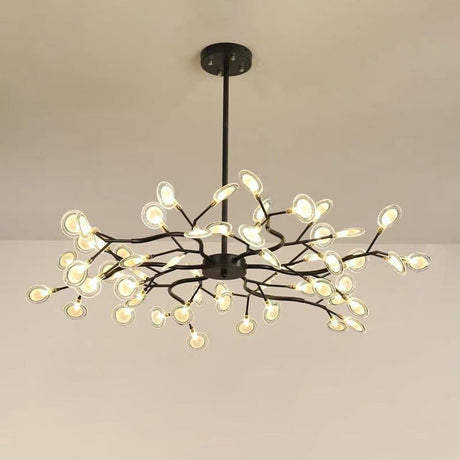 Simplicity Branched Firefly Chandelier: Acrylic Led Pendant Light Fixture For Living Room 54 / Black