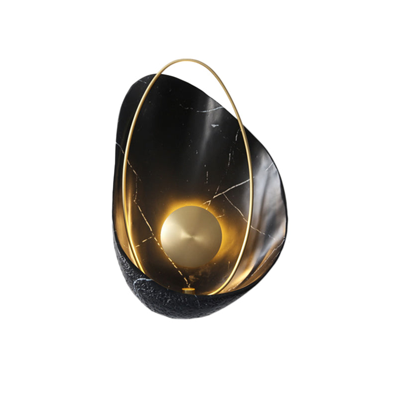 Shell Resin Art Led Wall Sconce Light For Living Room With Metallic Ellipse