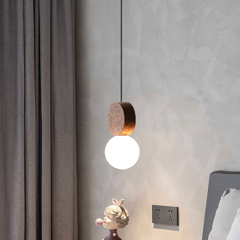 Globe Opal Glass Pendant Light With Terrazzo Decor - Minimalistic Single Hanging Ceiling For Dining