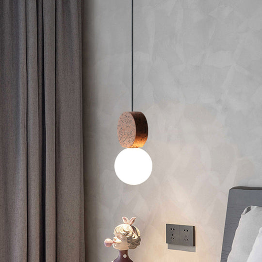 Globe Opal Glass Pendant Light With Terrazzo Decor - Minimalistic Single Hanging Ceiling For Dining