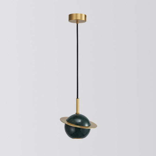 Minimalistic Marble Pendant Ceiling Light For Shaded Dining Room With 1 Head Green / Planet