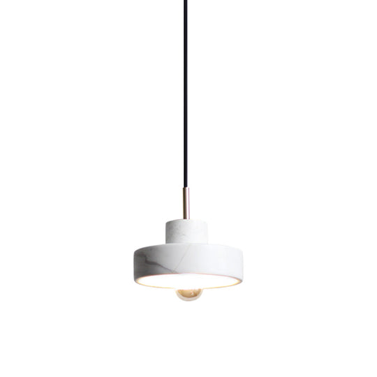 Minimalistic Stone Lid Shaped Ceiling Light - White Pendant For Living Room