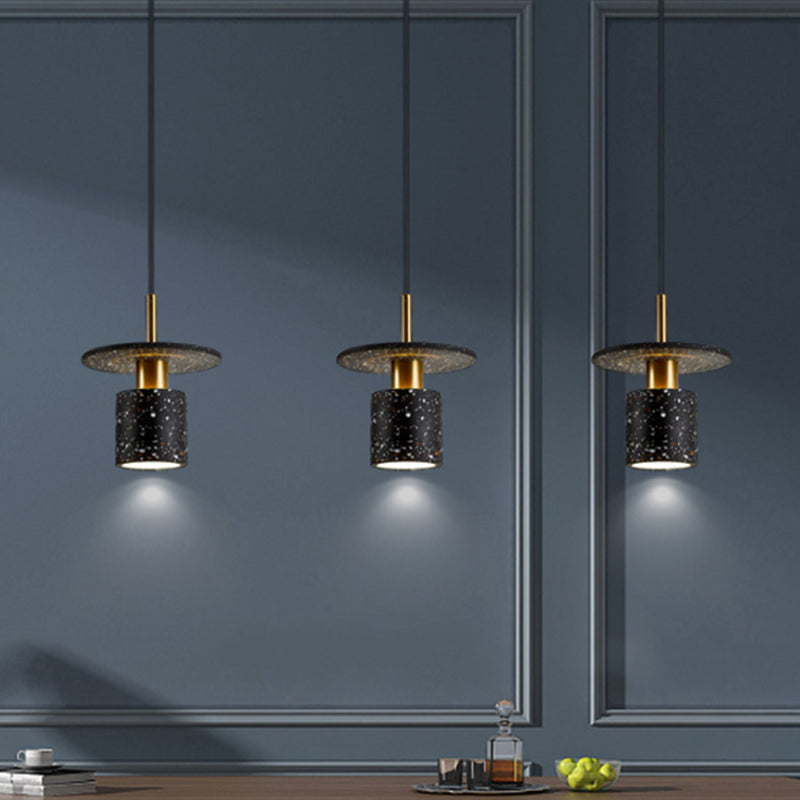 Suspension en terrazzo de style nordique pour restaurants - Luminaire à suspension cylindrique et à disque