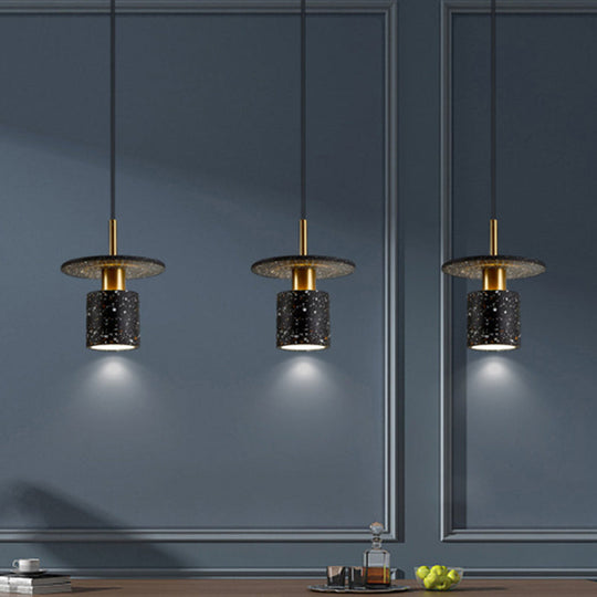 Nordic Style Terrazzo Pendant Light For Restaurants - Cylinder And Disc Suspension Fixture