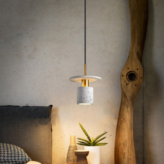 Nordic Style Terrazzo Pendant Light For Restaurants - Cylinder And Disc Suspension Fixture White / 8
