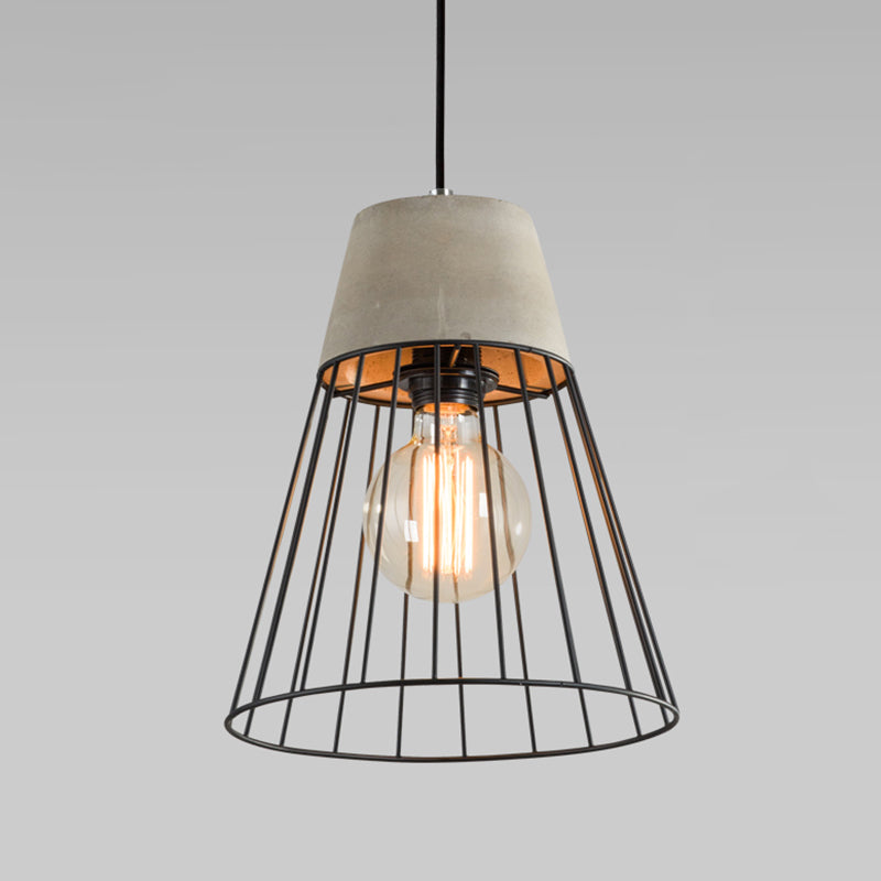 Metallic Minimalist Pendant Light: Caged Dining Room Suspension with Cement Top (Grey) Grey / Cone